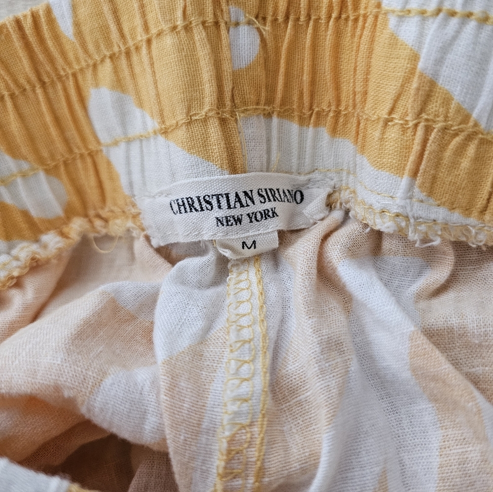 Christian Siriano Yellow Floral Linen Blend Cropped Capri Pants Sz M 24 Inseam - Picture 5 of 10